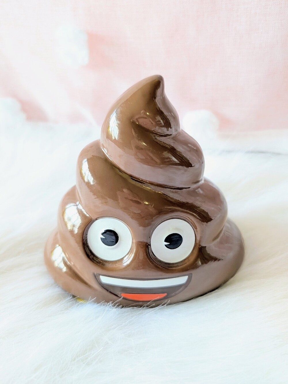 Poop Emoji Penny Bank, Funny, Face, Brown, Ceramic, Small, Like New